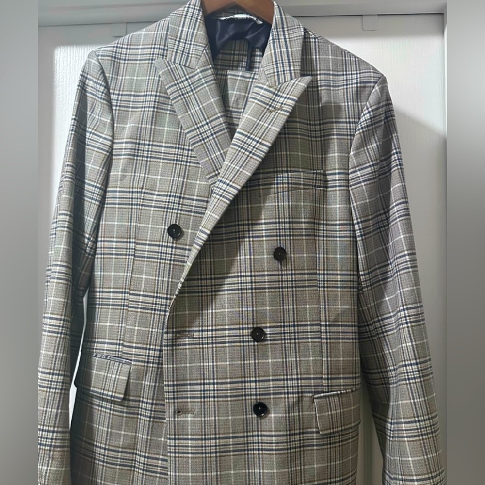 Zara Gray Plaid Double-Breasted Suit